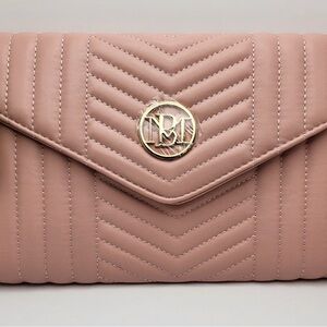 NWT Badgley Mischka Pink Chevron Quilted Clutch